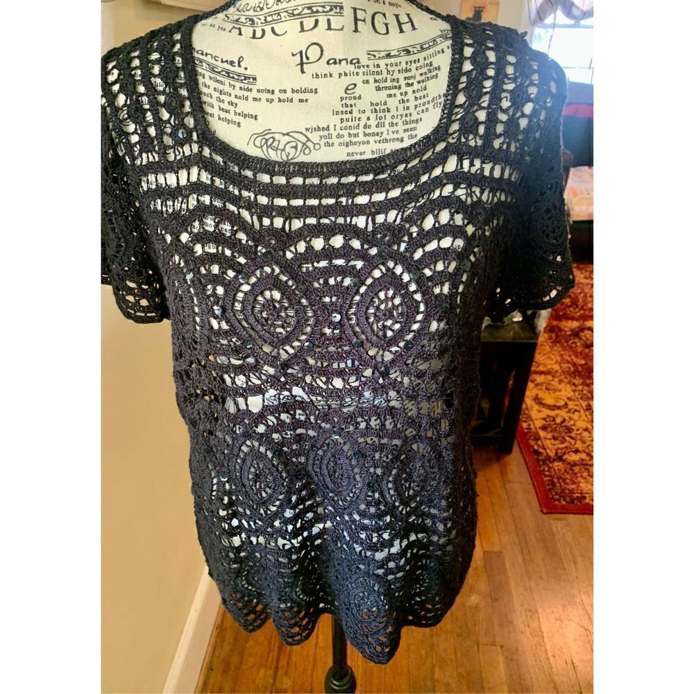 Sadimara by Colette Mordo Black Crochet Summer Sweater